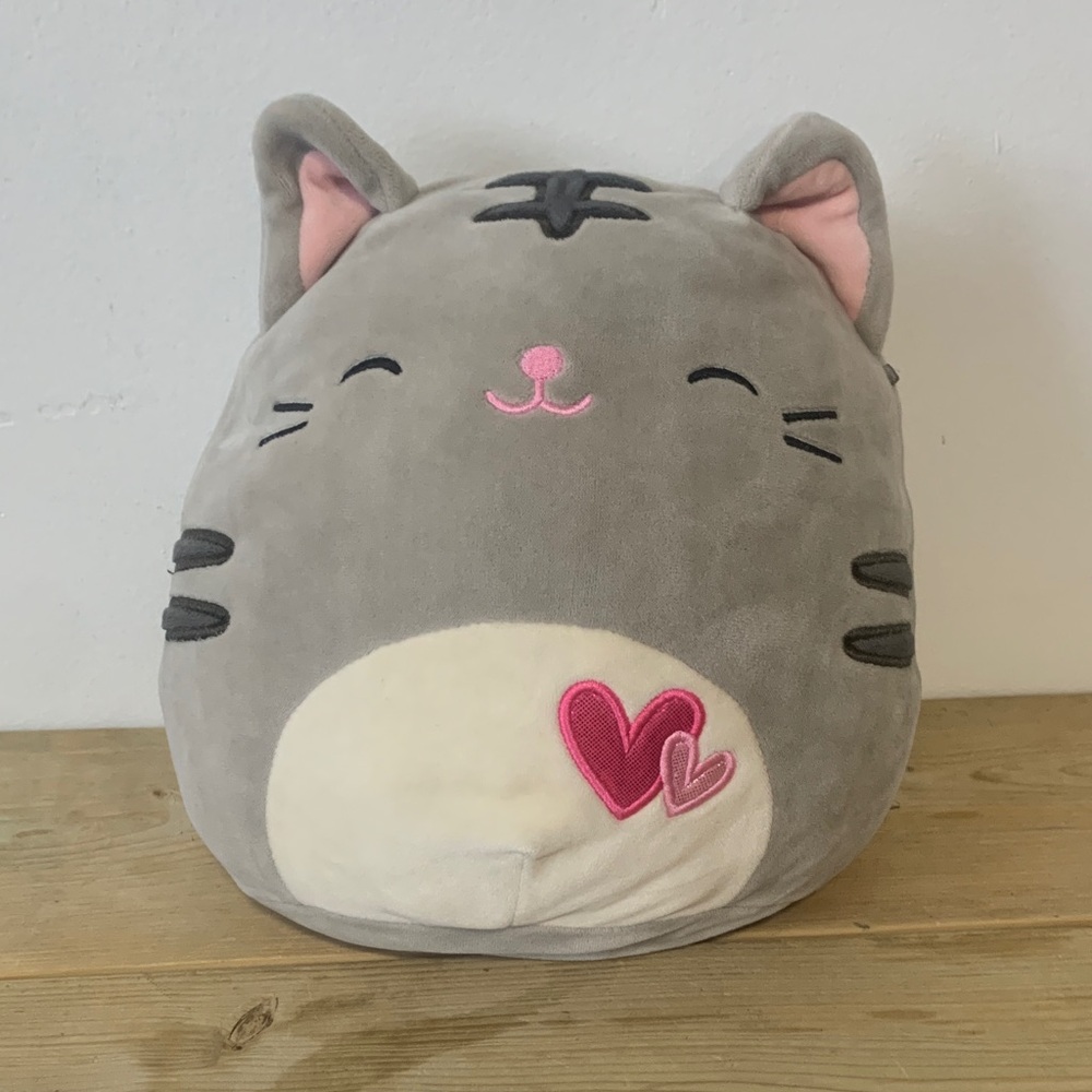 Squishmallows Gray Cat With Pink Hearts On Stomach